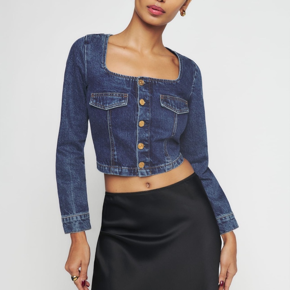 Reformation Blue Denim Crop Top